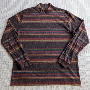 90s VTG LANDS’ END High Neck Long Sleeve Shirt Striped Paisley Women's Large USA
